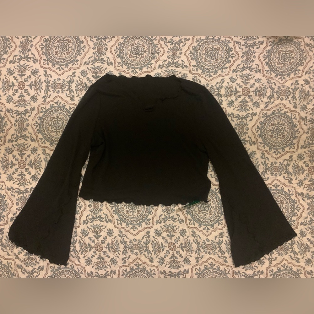 SHEIN EZwear Plus Lettuce Trim Trumpet Sleeve Tee